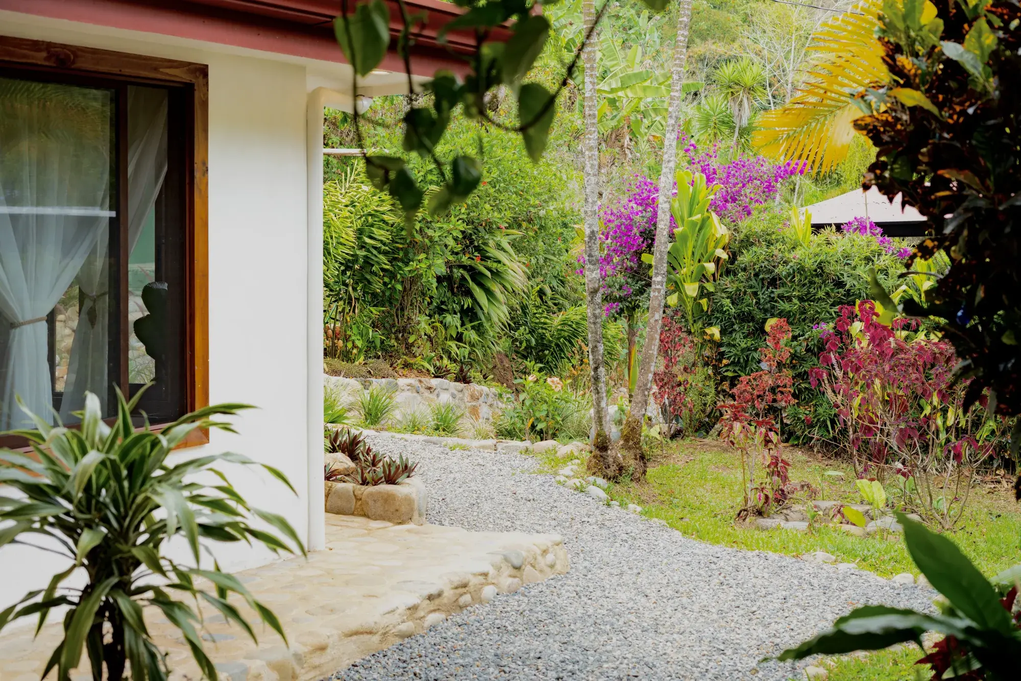 Landscaped entrance gardens at the Costa Rica mountain estate