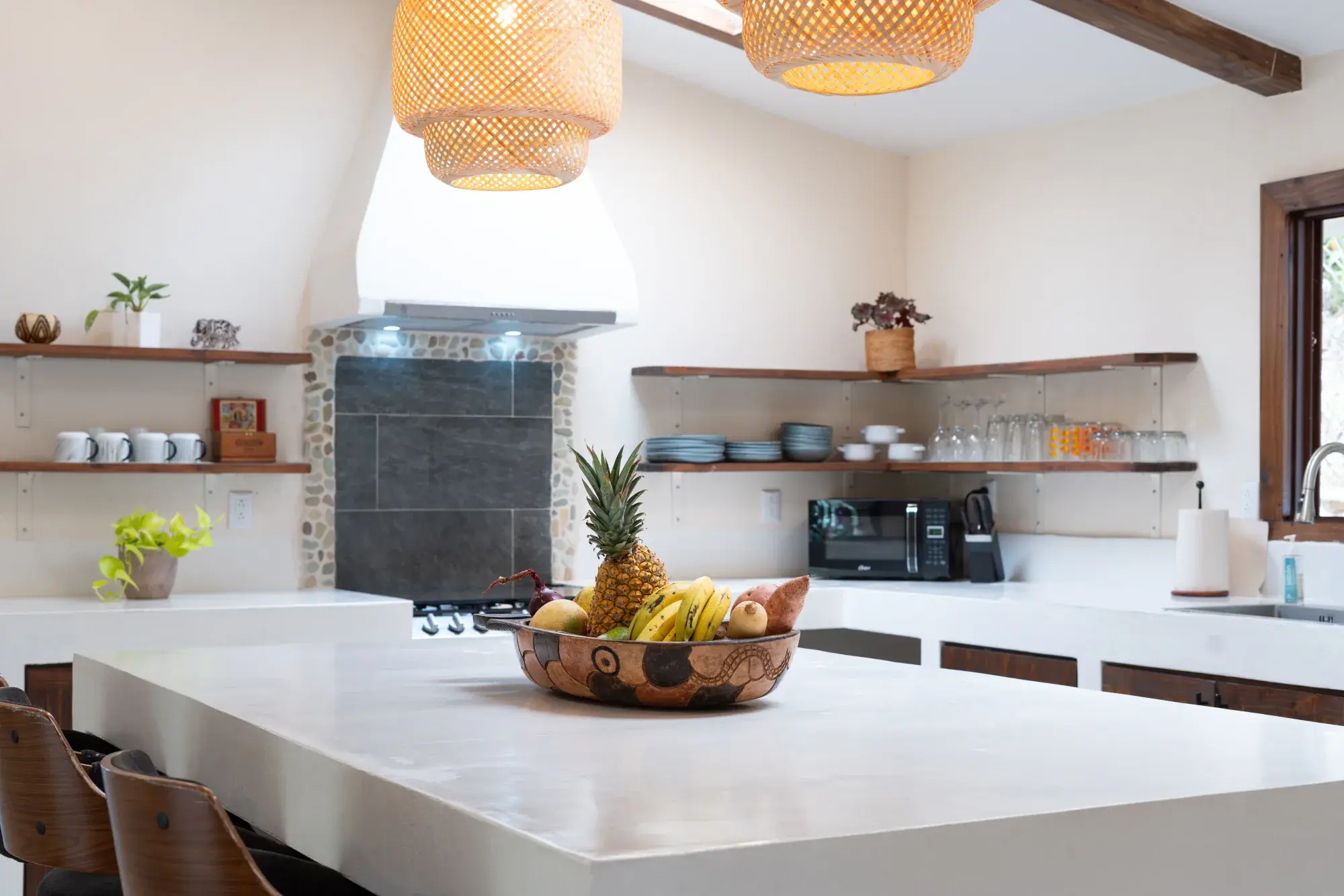 Kitchen detail with custom wood cabinetry at the Costa Rica estate