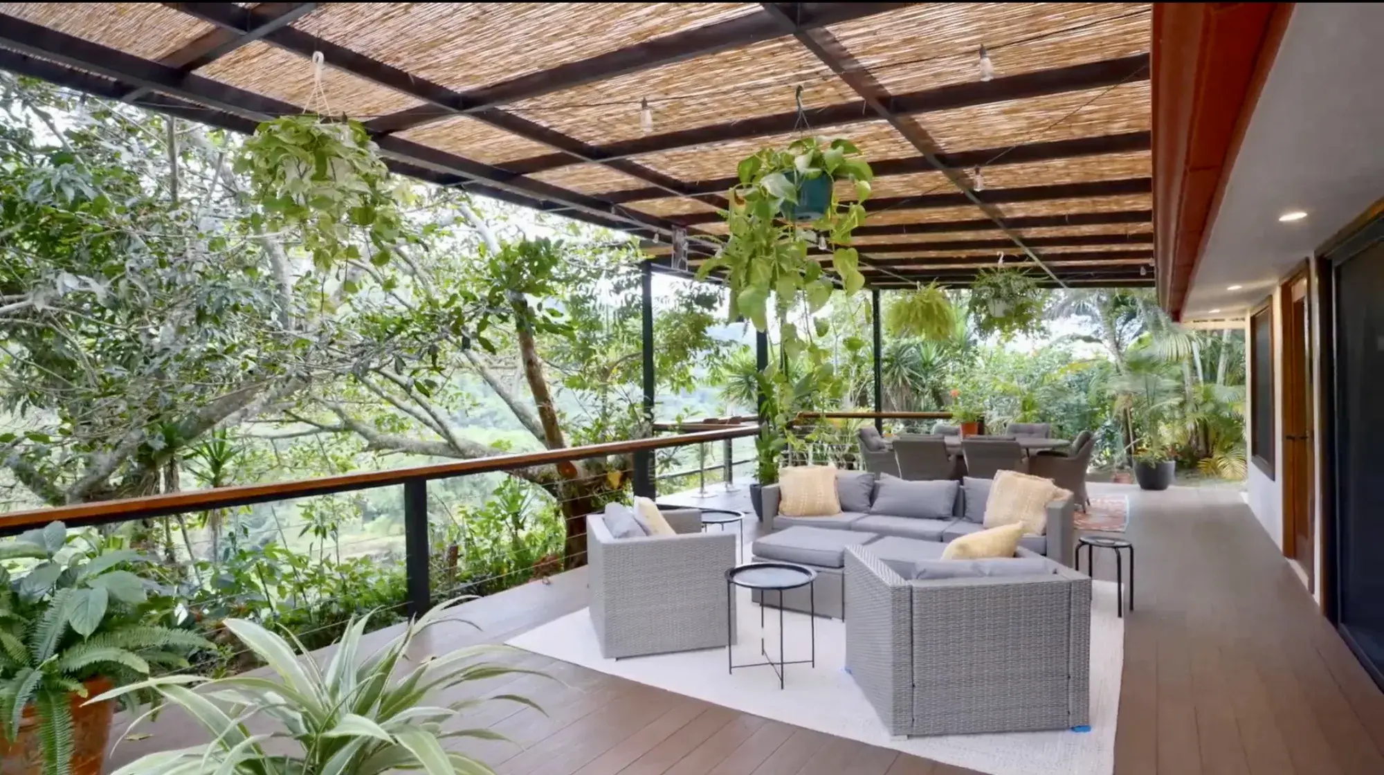 Covered deck with valley views at the Costa Rica mountain estate