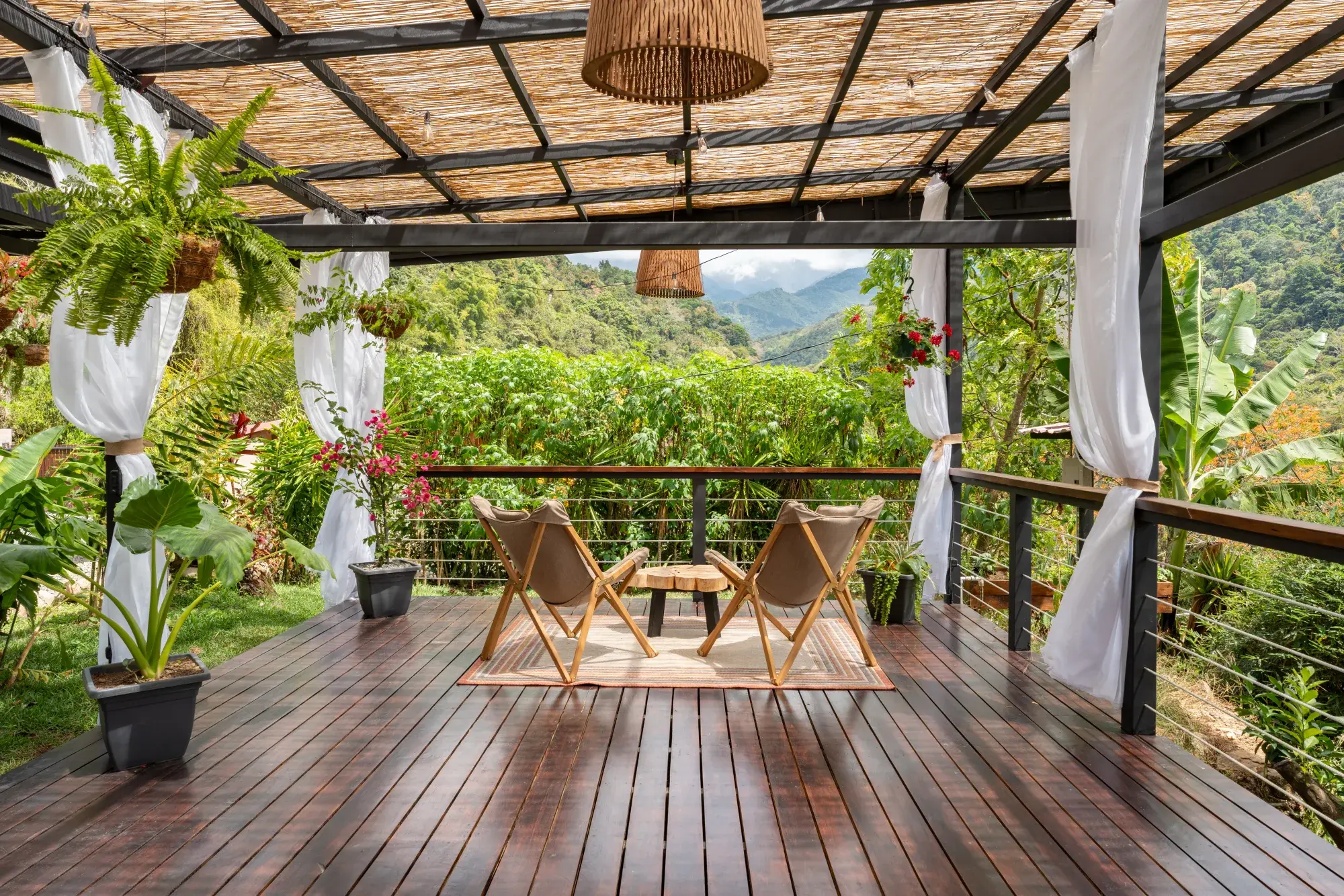 Yoga deck seating area with rainforest views, Costa Rica estate
