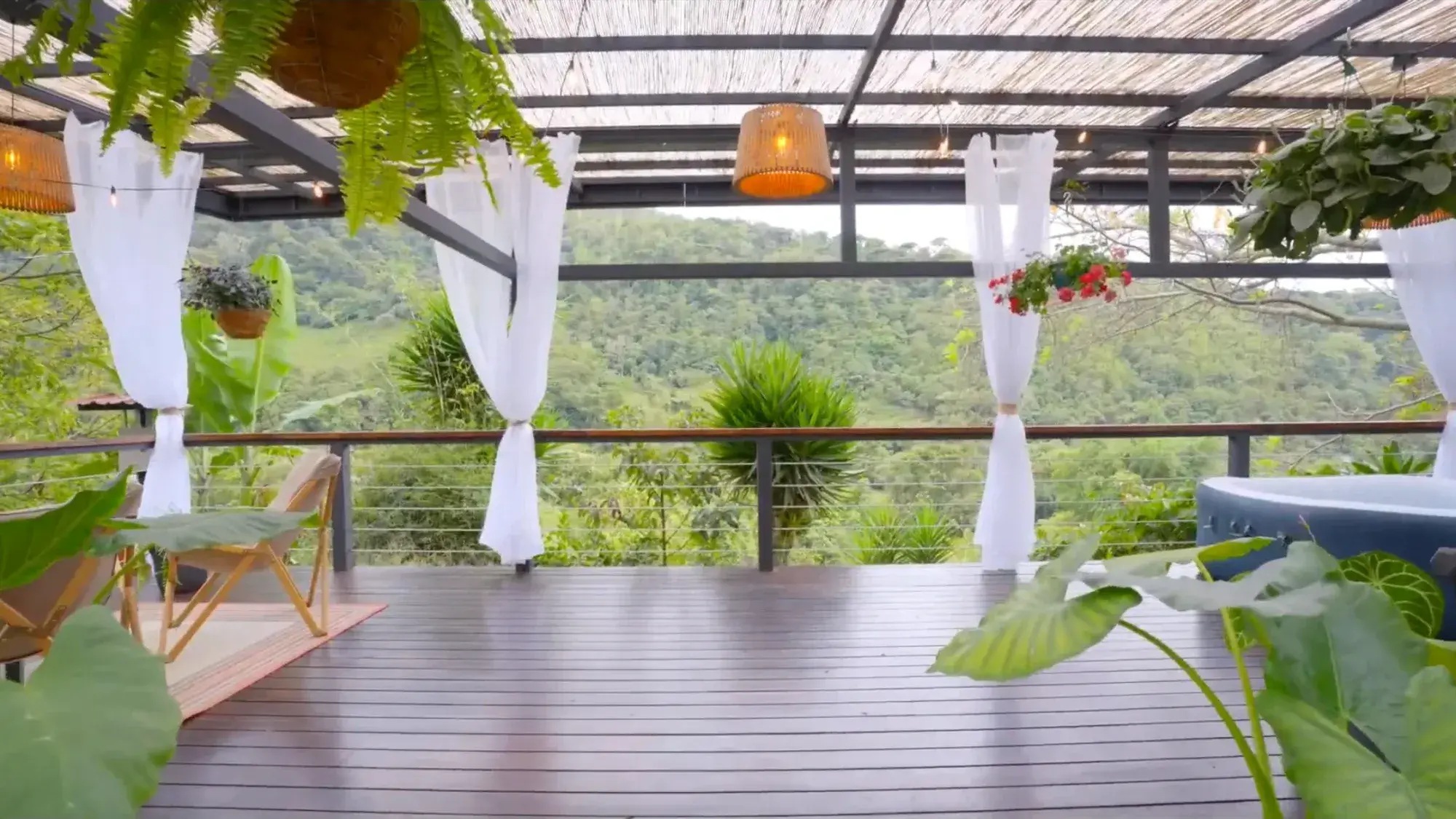 Yoga deck of the Costa Rica retreat estate at golden hour