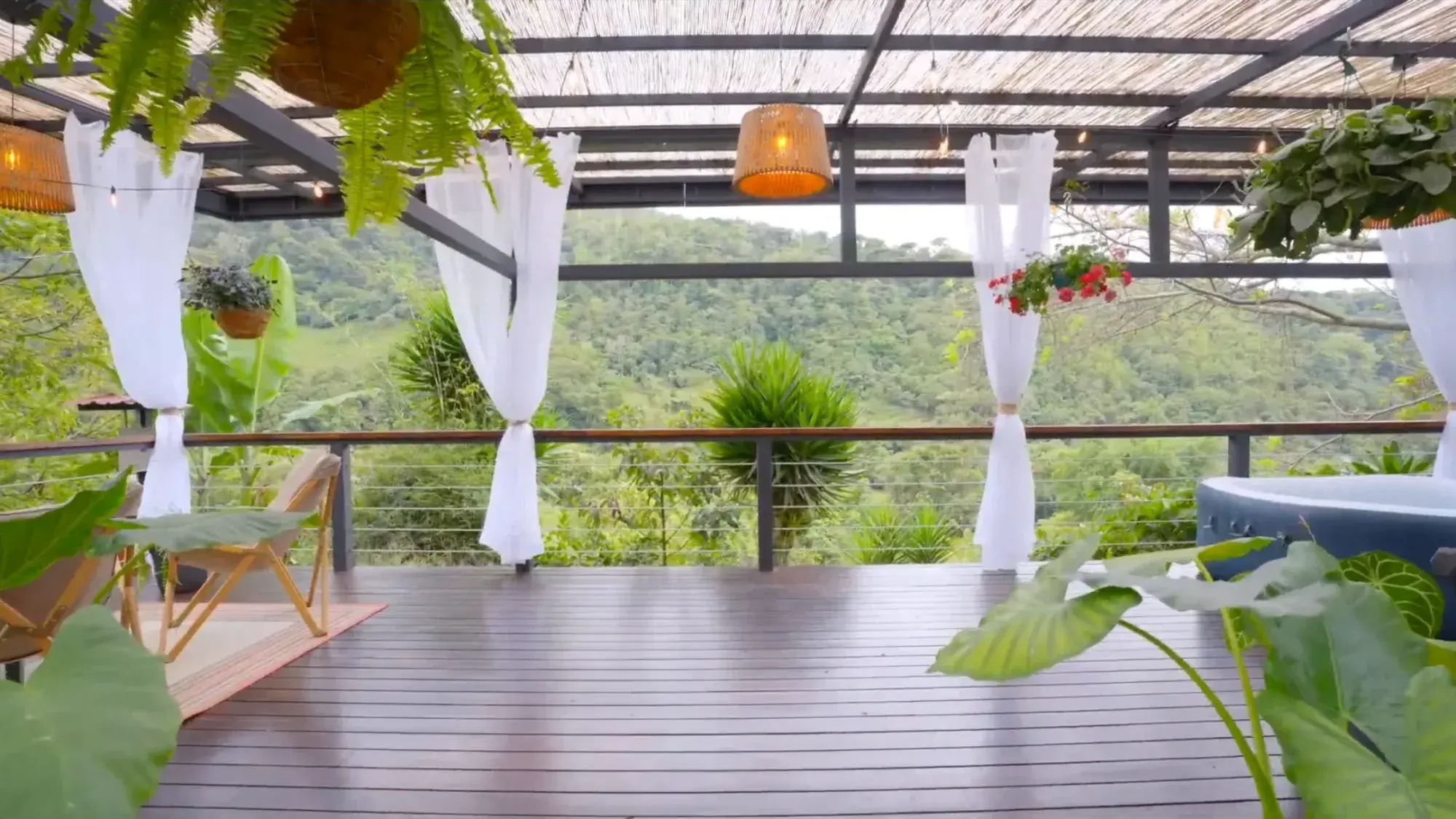 Yoga deck of the Costa Rica retreat estate at golden hour